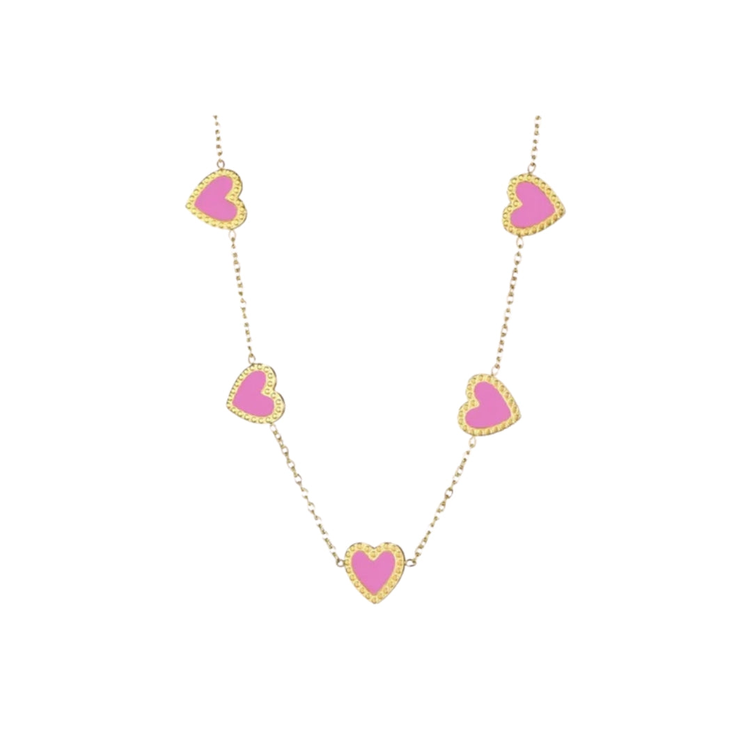 KETTING | GOUD MET ROZE HARTJES