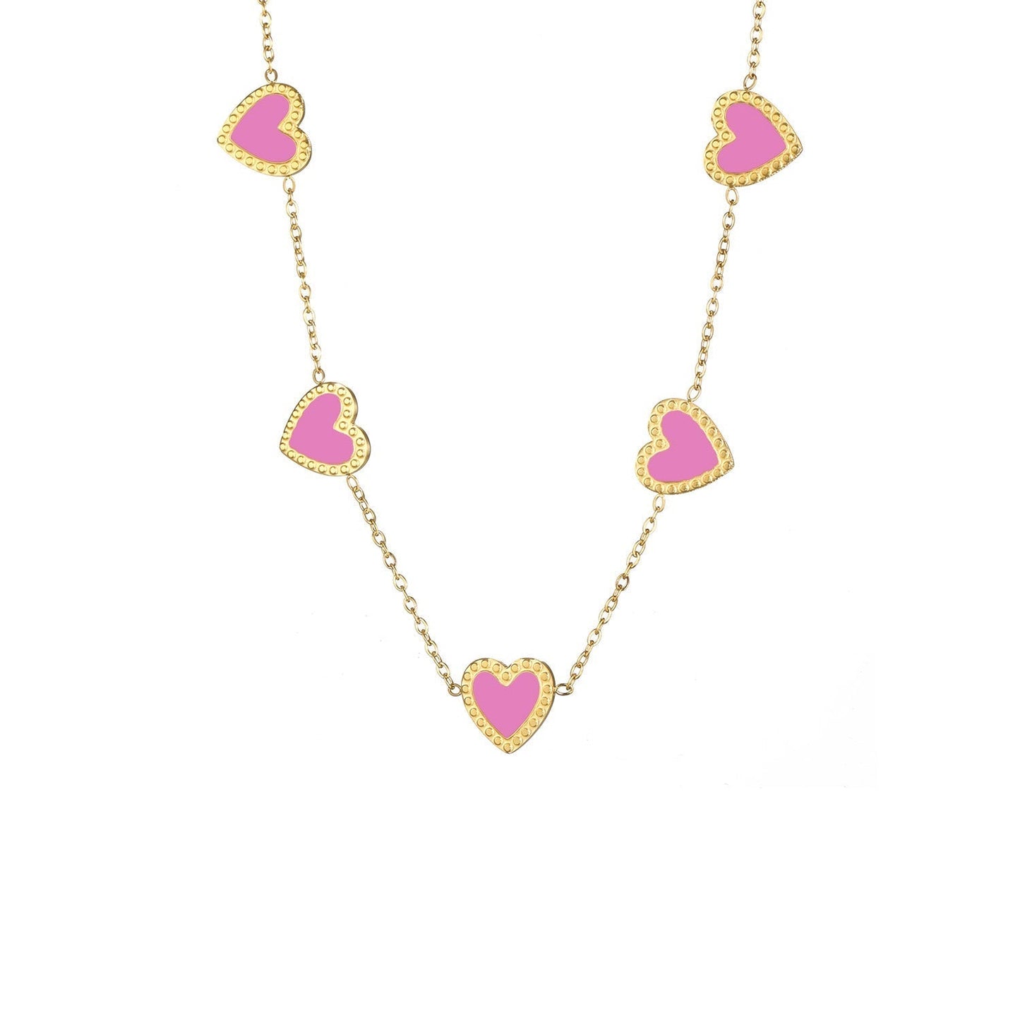 KETTING | GOUD MET ROZE HARTJES