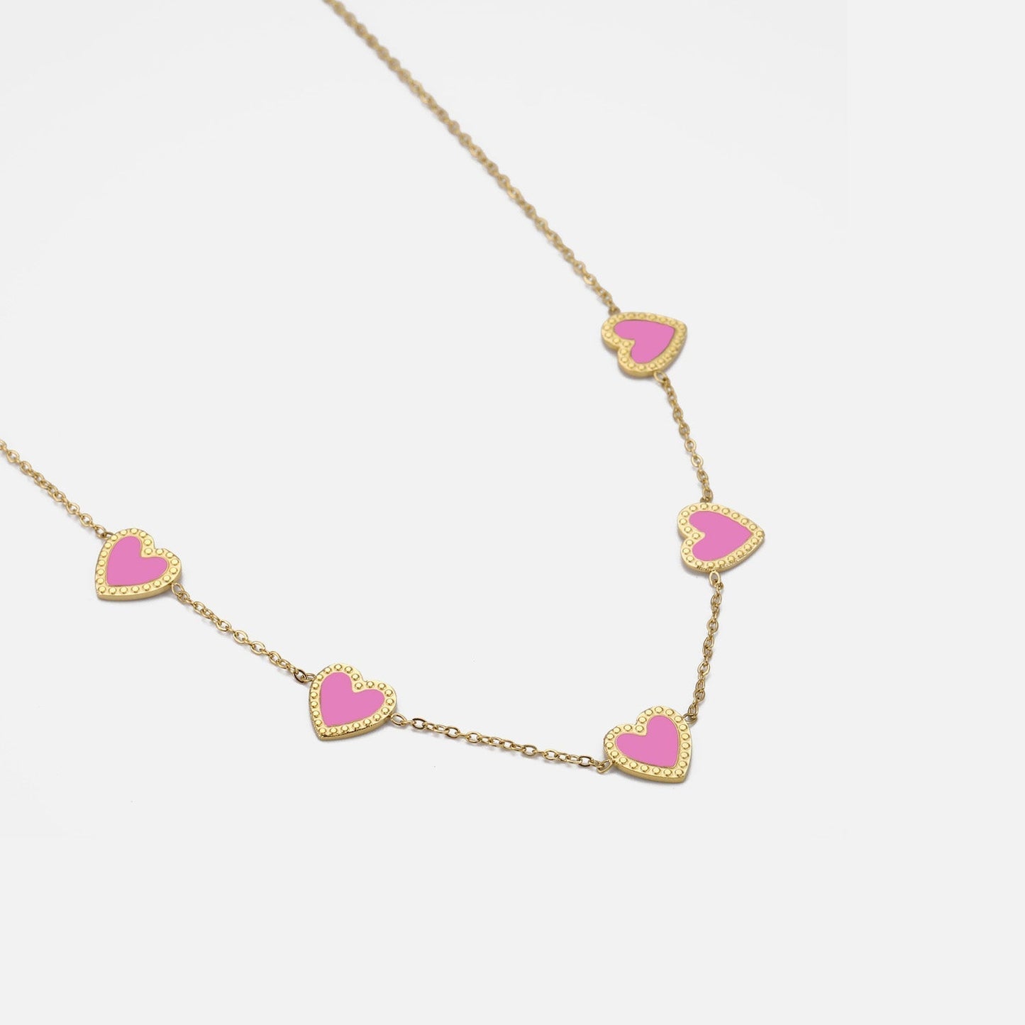 KETTING | GOUD MET ROZE HARTJES